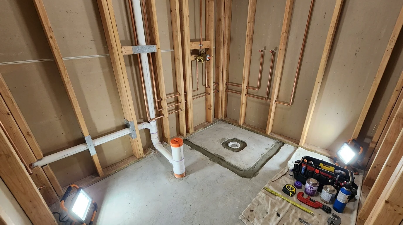 Bathroom rough-in plumbing during remodel by Johns Plumbing LLC in Blytheville