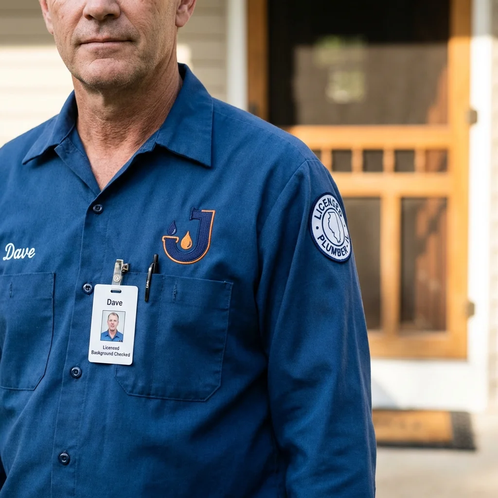 Licensed plumber showing ID badge in Blytheville, AR