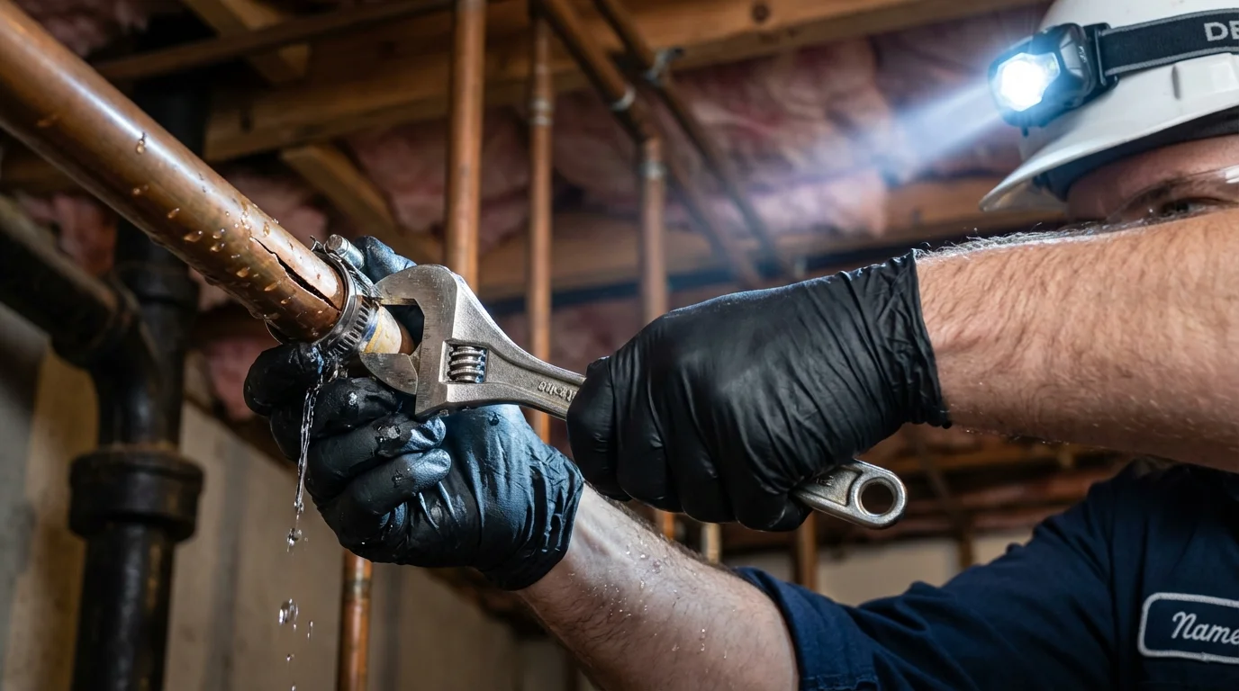 Emergency pipe clamp repair being performed by a Johns Plumbing LLC plumber in Blytheville