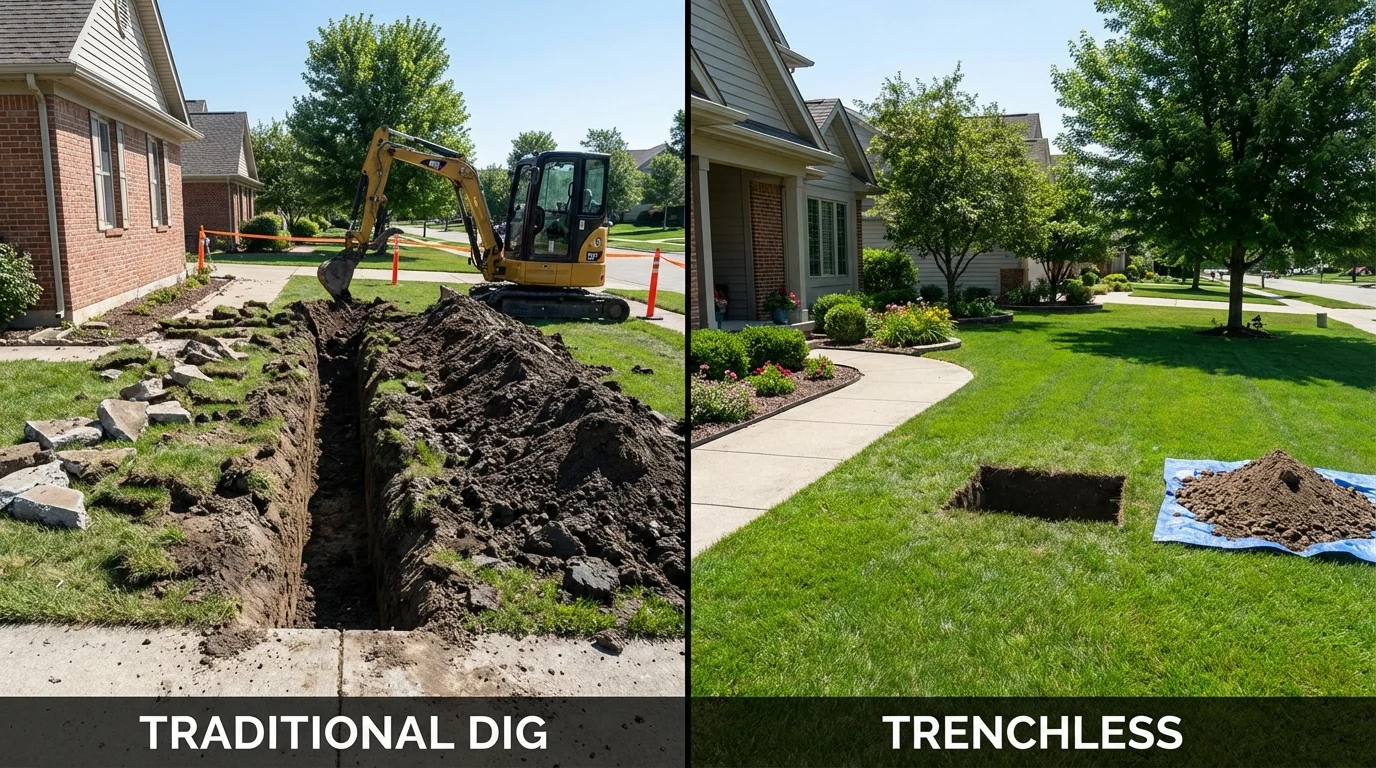 Trenchless sewer repair with minimal yard damage versus traditional excavation in Blytheville, AR